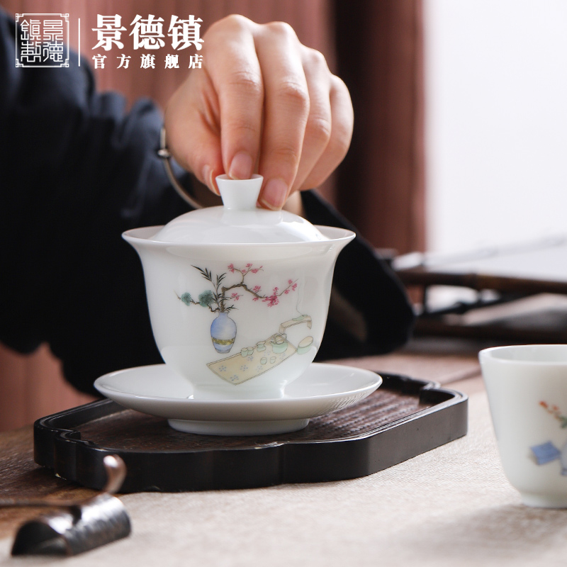 Jingdezhen flagship store manual white porcelain kung fu tea set four cups a tureen combination of household make tea