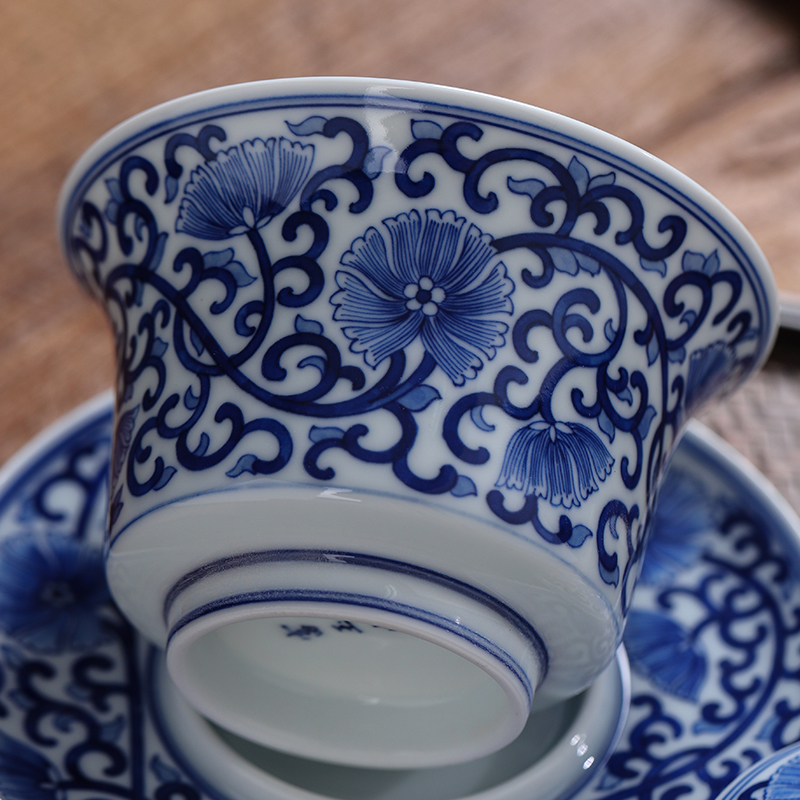 Ceramic hand - made porcelain jingdezhen flagship store only three tureen tea cups suits for domestic high - end tea