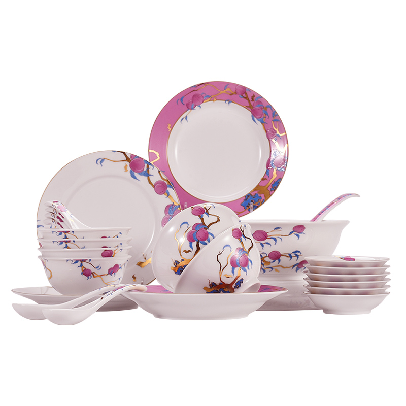 Jingdezhen flagship store of Chinese ceramic household to eat bread and butter plate of a single rainbow such as bowl bowl free collocation with cutlery set