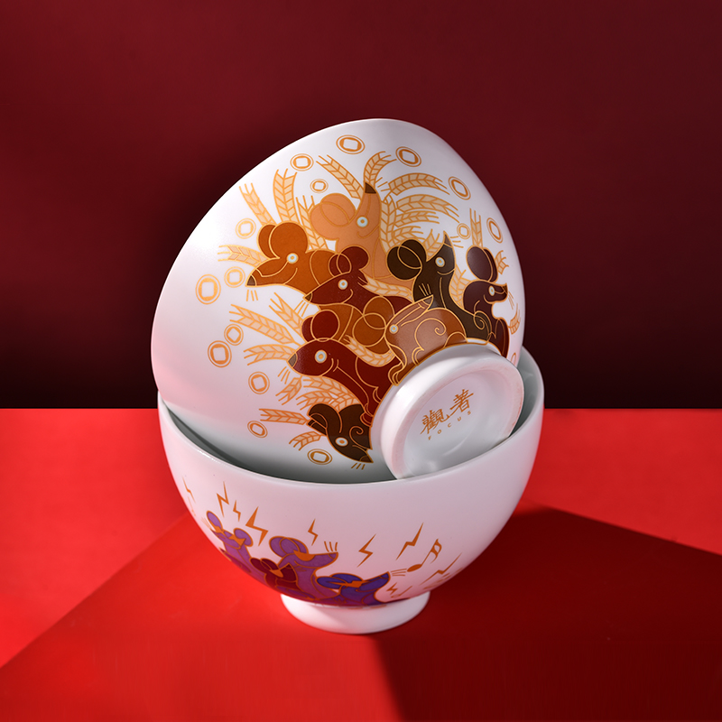 Jingdezhen flagship mice eat rice bowl Chinese style household ceramics cutlery 4.5 inch bowl can be customized gifts