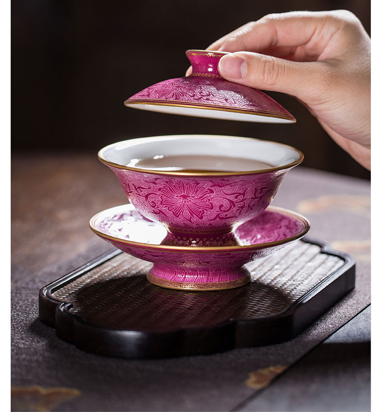 Jingdezhen flagship store grilled ceramic famille rose flower paint lotus tea sets office home business gifts