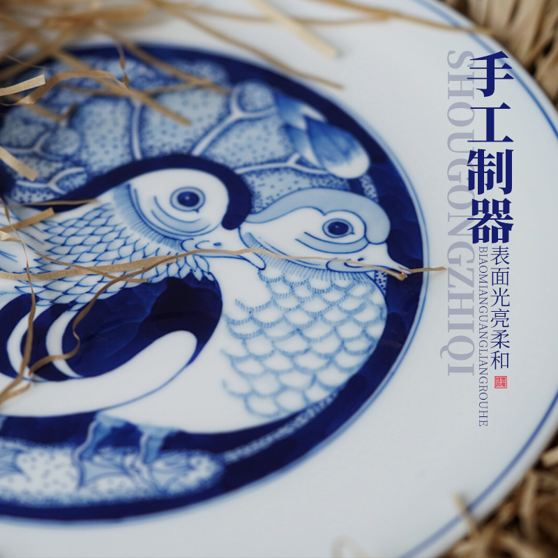 Jingdezhen flagship stores hand - drawn Chinese blue and white ceramics compote sitting room tea table compote high - end creative fruit tray