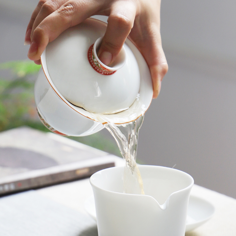 Jingdezhen ceramic tureen flagship store three cups to bowl of kung fu tea set hand - made pastel thin foetus tea by hand