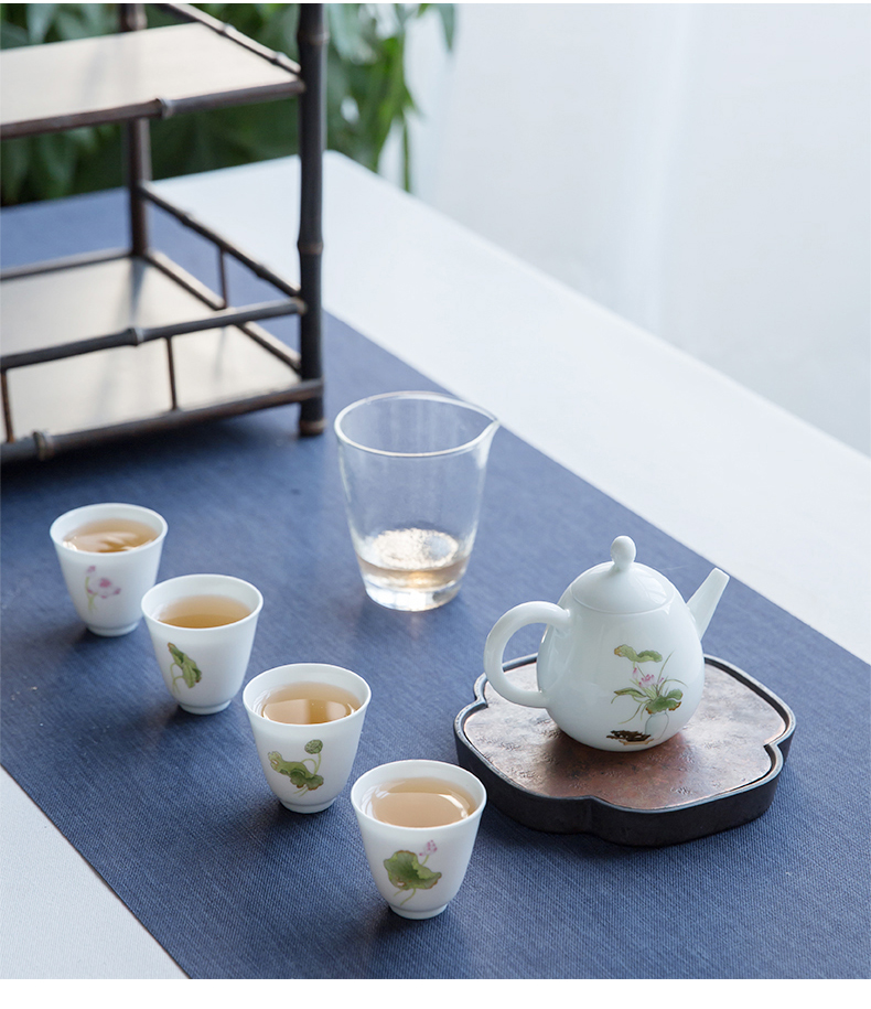 Jingdezhen flagship kung fu tea set of a complete set of household ceramic teapot teacup suit Chinese lotus tea