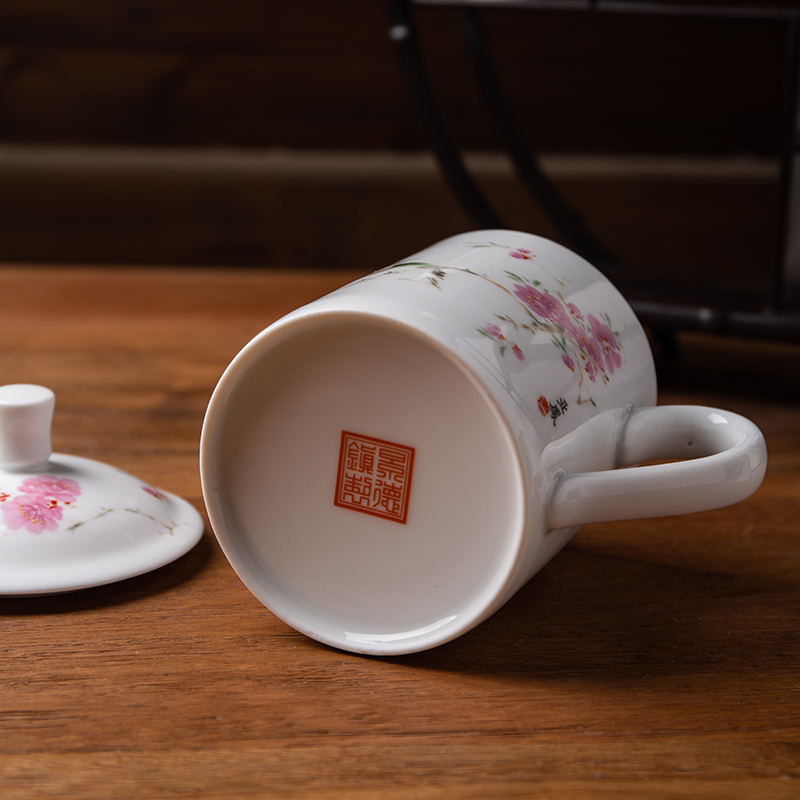 Jingdezhen official flagship store Zhang Songmao ceramics with cover tea cup high - grade individual household glass cup