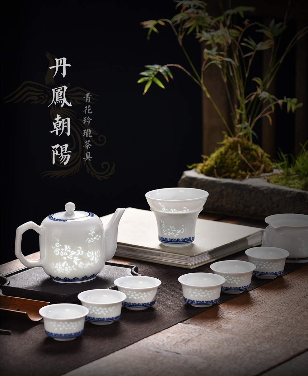 Jingdezhen blue and white porcelain flagship store Chinese style restoring ancient ways of household kung fu tea set reasonable teapot single CPU)