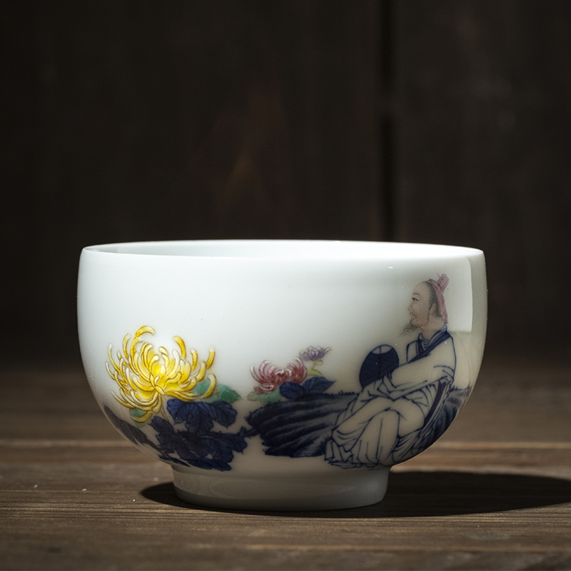 Jingdezhen flagship store ceramic blue and white and exquisite hand - made master cup single cup white porcelain tea cup bowl sample tea cup