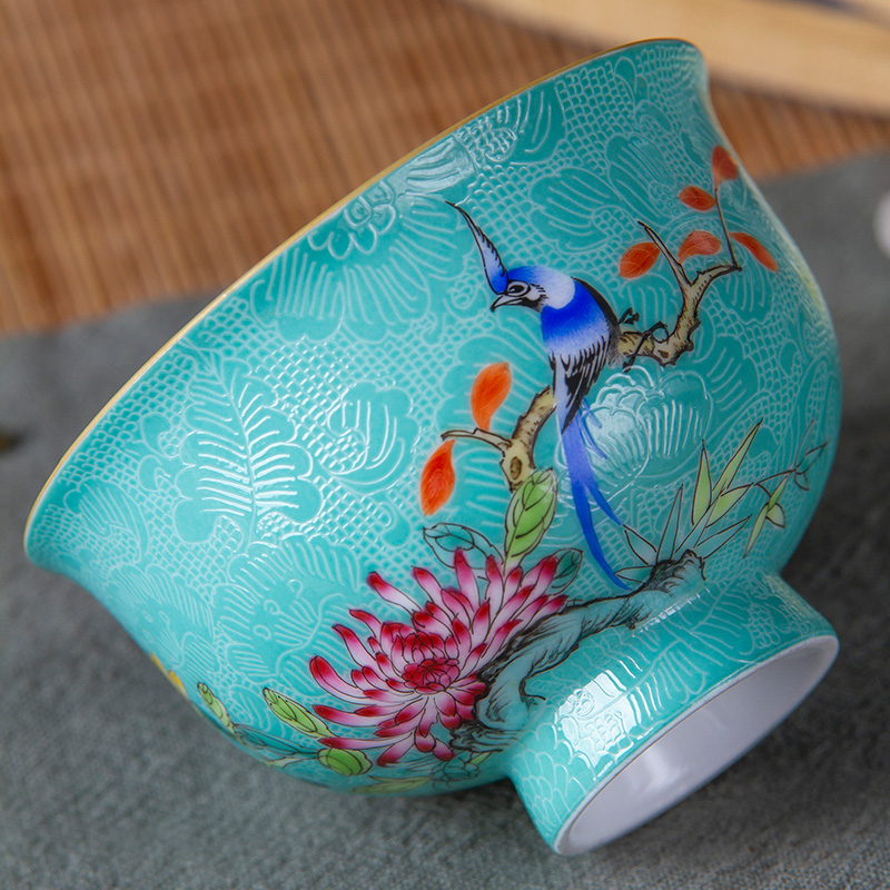 Jingdezhen ceramic hand - made personal pick flowers cup sample tea cup powder enamel glaze on all hand kung fu master cup single CPU