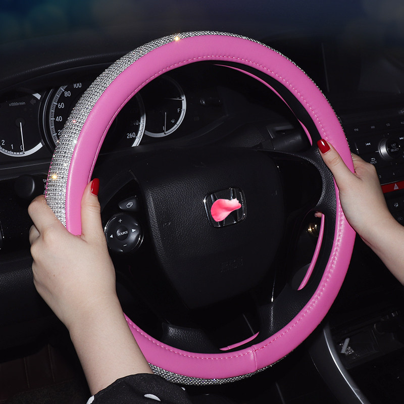Car steering wheel cover four seasons universal diamond-encrusted high-end car fashion handle cute non-slip leather case for men and women