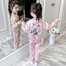 Next jazz girls sports set 2021 new spring childrens foreign silk embroidered two-piece set autumn
