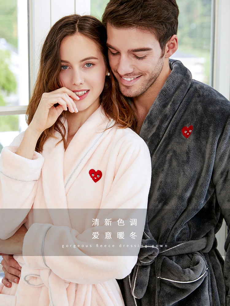 Sleeping Robe Women's Winter Coral Suede Lovers Thickened and lengthened Exterior Wear Bathrobe Male flannel Flannel Sleeping Coat Large Size size Home Gables