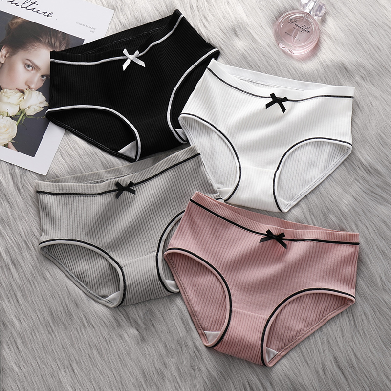 7 Dress Lady 100% Pure Cotton Briefs Mid Low Waist Sexy Girl Unmarks Comfort Breathable Safety Pants Antibacterial Health