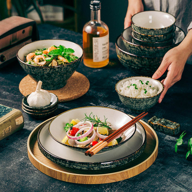 2026 New Ceramic Tableware Retro Bowl and Plate Set Japanese Style Creative Household High-End Bowls and Chopsticks Soup Bowl Chinese Style