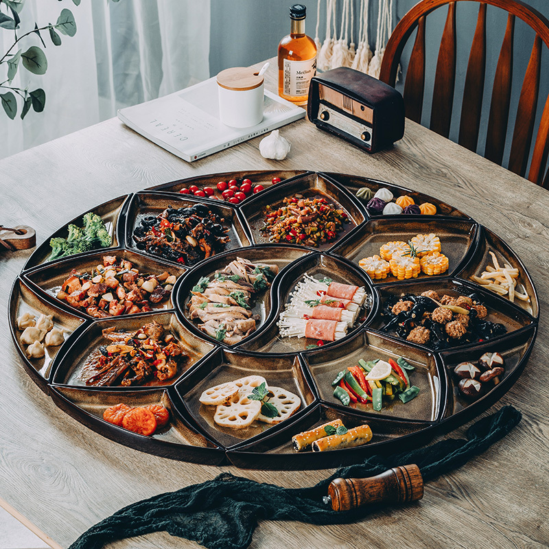 Japanese-Style Reunion Platter Tableware Set for Home Use, Creative New Year's Eve Dinner Gathering, Round Table, Irregular Flat Plate Dish