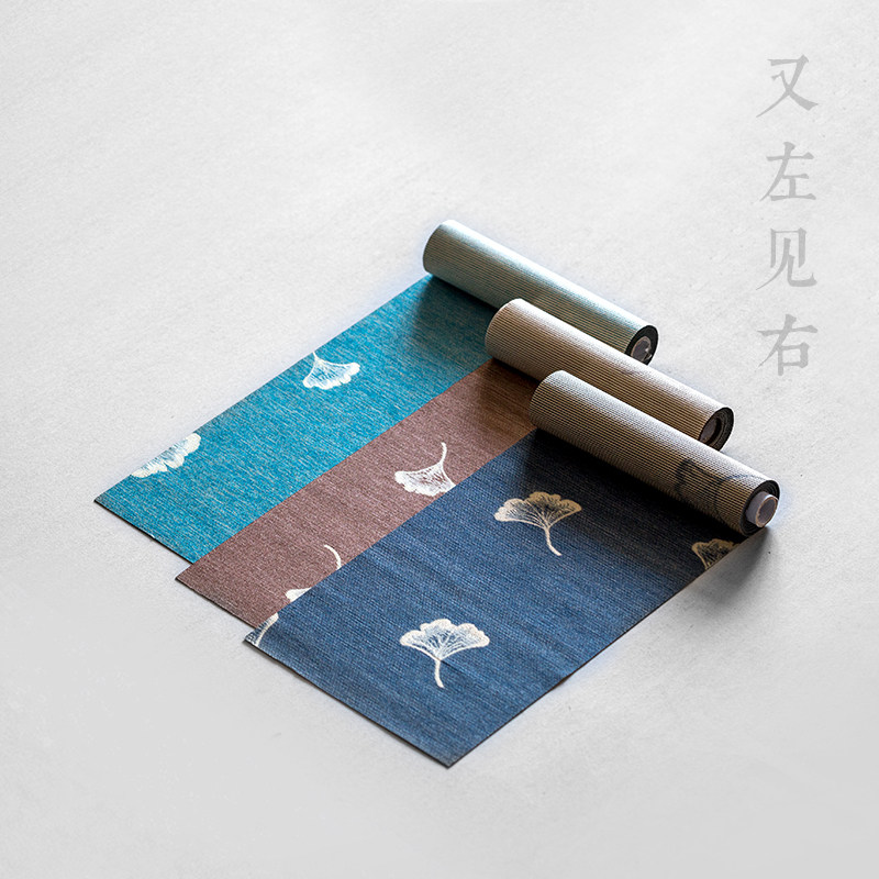 Japanese-style cotton and linen waterproof tea mat fabric Zen Chinese style ginkgo leaf table flag linen dry tea mat tea ceremony accessories