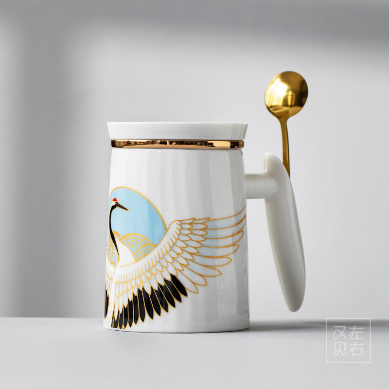 Creative Tea Water Separation Ceramic With Lid Spoon Mark Cup Home Large Capacity Filter Tea Cup Office Water Cup
