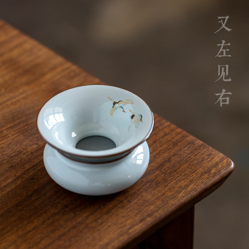 Jingdezhen Hand Painted Fairy Crane Ceramic Tea Leak Filter Tea Filter Tea Filter Utiliturian Tea Accessories Filter Tea Machine Retro