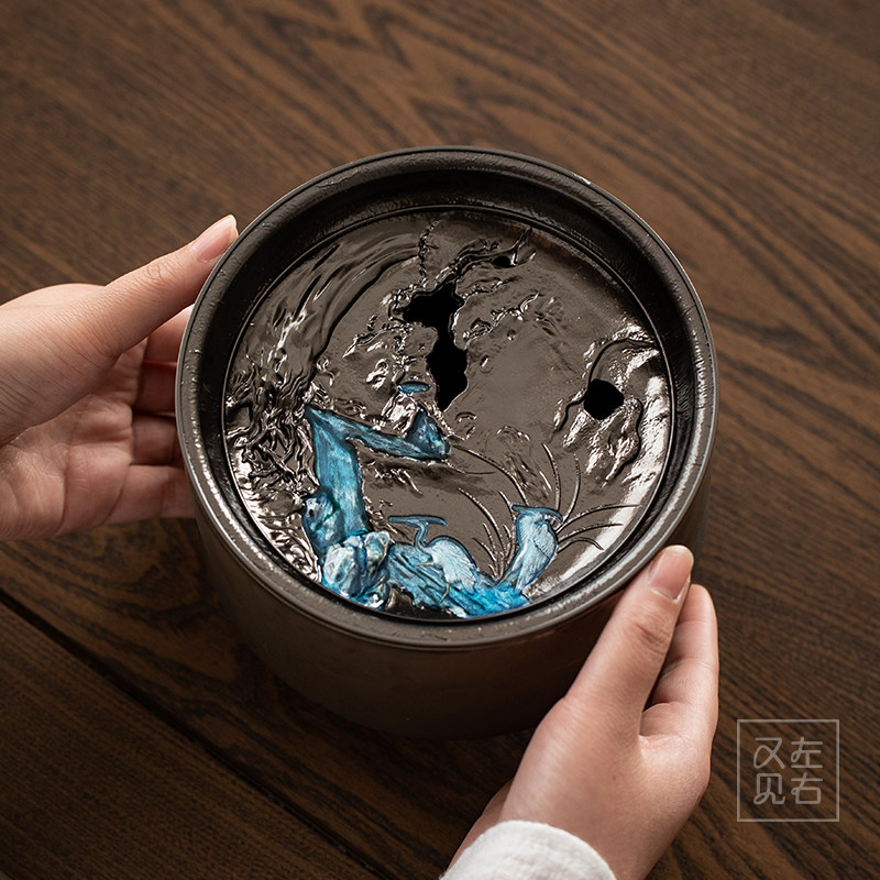 Enamel color retro ceramic pot bearing tea tray dry brewing table water storage type household kung fu tea set tea ceremony tray small tea table