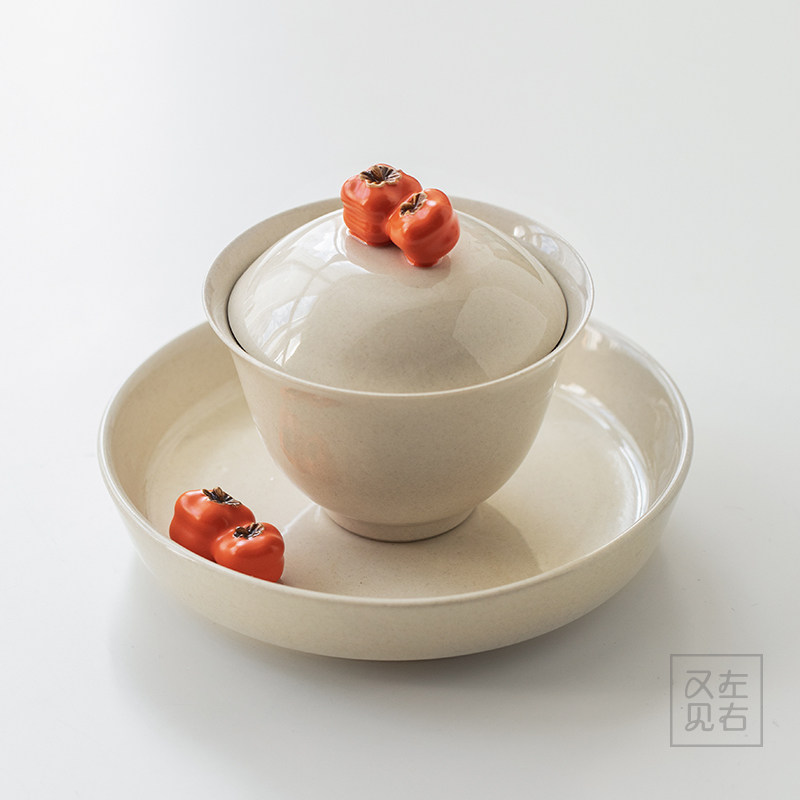 Japanese handmade grass and wood ash small pot cheng jingdezhen ceramic creative persimmon raising pot holder pot mat kung fu tea set accessories