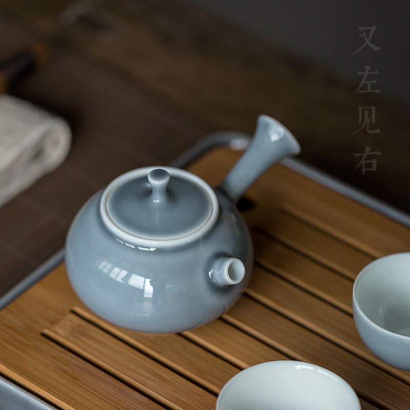Day-style side make teapot single pot minimalist home smoking grey glazed ceramic kung fu tea tea with filter bubble teapot single pot small number