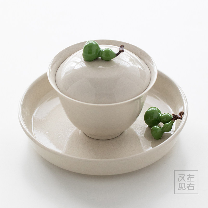 Japanese-style grass and wood ash unsupported hand-covered bowl creative gourd ceramic tea bowl Jingdezhen kung fu tea set tea cup