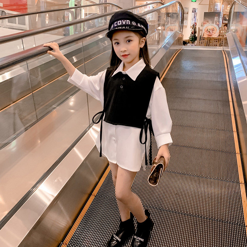 Girl Spring Clothing Online Red Suit Foreign Pie 2021 new Korean version CUHK Tong shirt Children's suit Spring and autumn Two sets of damp