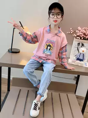 Children's autumn clothes autumn thick T-shirt girls autumn coat 2021 New Girls spring and autumn set female children fake two pieces