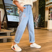 Girls quần jean lụa mềm vải 2020 mùa hè mới mỏng siêu mềm băng đàn hồi thẳng quần xô.