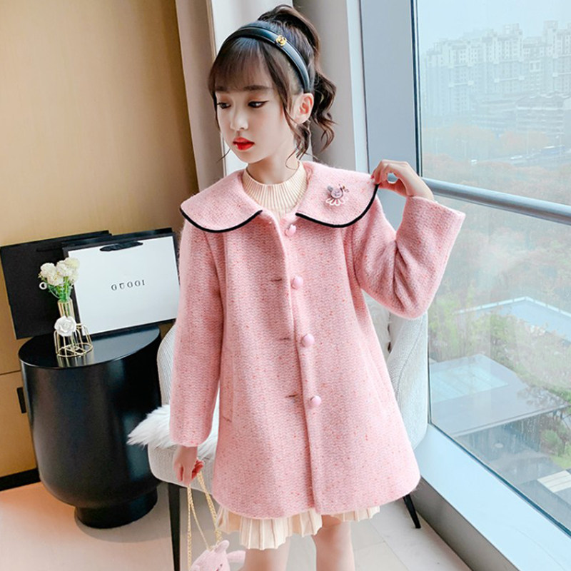 Girls' woolen coat woolen autumn and winter clothes 2022 new children's girls' big children's double-sided cashmere coat foreign style girls