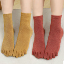 Five Finger Socks Woman Pure Cotton Deodorant Spring Autumn Winter Thick sports All cotton socks separate five toes black high cylinder