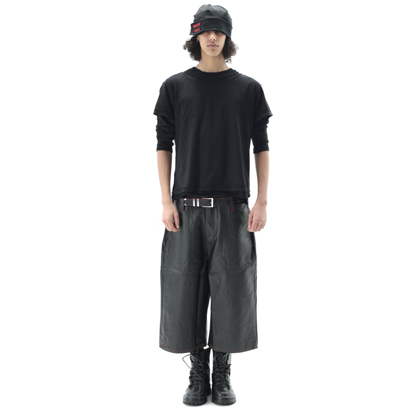 K1R1N “That Jiggy Pants” Wax-Coated Silhouette Red Trim Cropped Pants