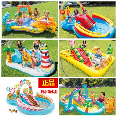 Intex, надувной бассейн, горка для игр в воде, 0-3-5 лет, крокодил