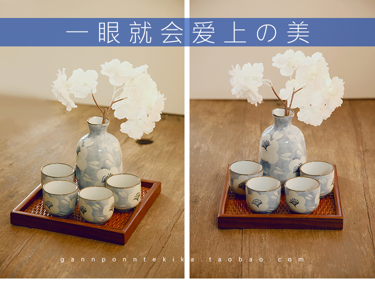 Bộ rượu sake gốm sứ theo phong cách Nhật Bản đặt tay vẽ tô màu xanh da trời màu trắng và trắng - Rượu vang cốc uống rượu