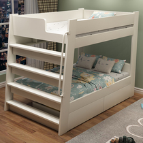 Childrens bunk bed Small room type space-saving high and low bed Mother and child bed bunk bed Wooden bed Bunk bed Up and down the same width bed