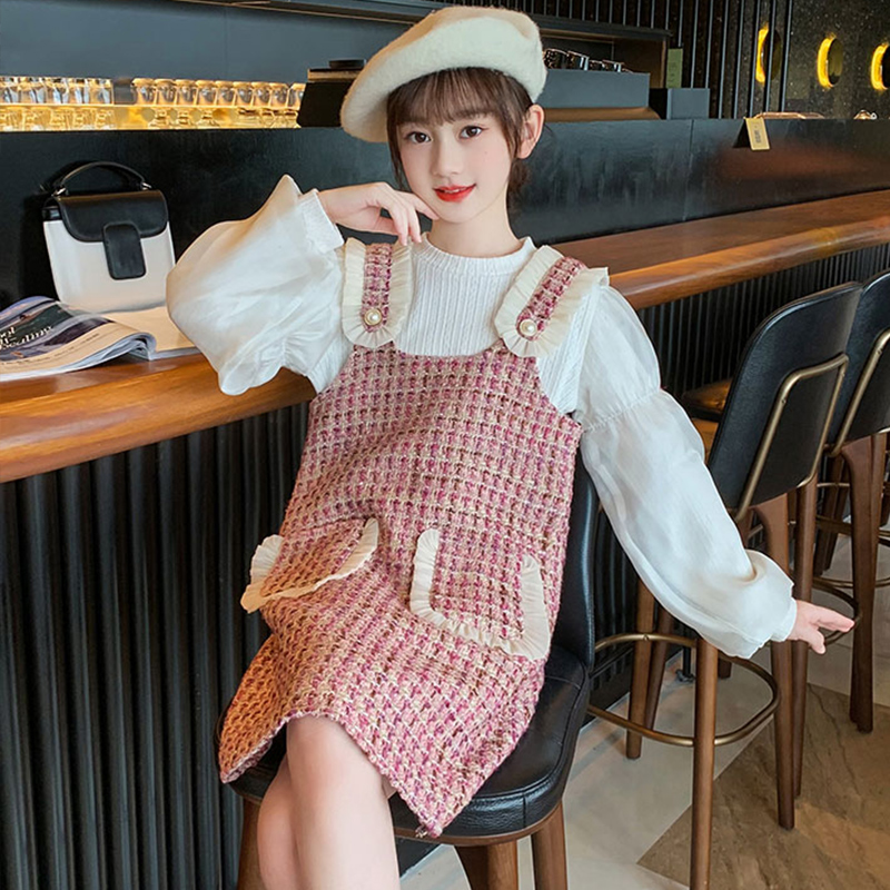 Girl's small scents windy with dress 2023 new ocean qi children skirt cover trendy autumn and winter autumn clothing big child suit-Taobao