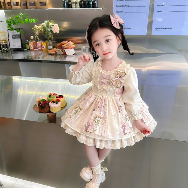 Lolita girls princess dress spring 2024 new style of children's long-sleeved dress little girl birthday dress