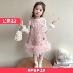 Girl Autumn Dress 2025 New arrival Western kids Princess Dress Suit Little Girl Autumn Tweed Style Dress