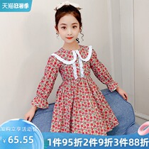 Girls floral dress spring and autumn 2021 new autumn princess dress Childrens western style autumn Korean cotton skirt