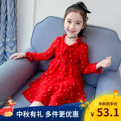 Girl cake skirt dress dress 2021 new long sleeve children girl baby baby red chiffon style autumn dress