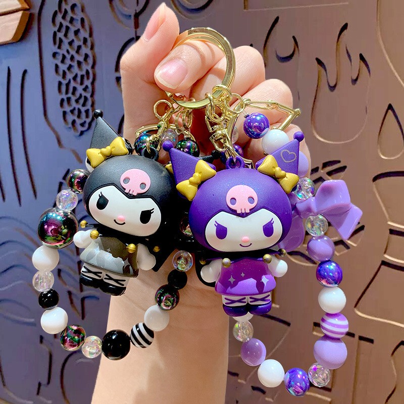 Authentic Sanrio Cartoon Beaded Bracelet Keychain Creative Kuromi Car Bag Key Chain Doll Pendant Authentic Sanrio Cartoon Beaded Bracelet Keychain Creative Kuromi Car Bag Key Chain Doll Pendant