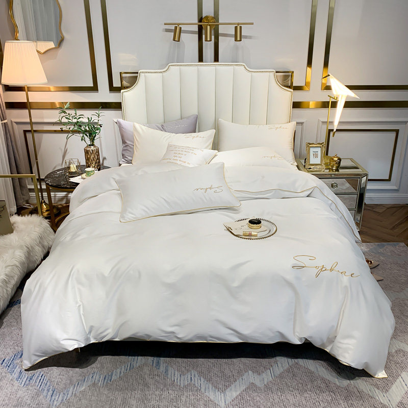 60 full cotton long suede cotton gon satin embroidered four pieces mesh red pure color craftsmanship with pure cotton quilt cover bedding 2m