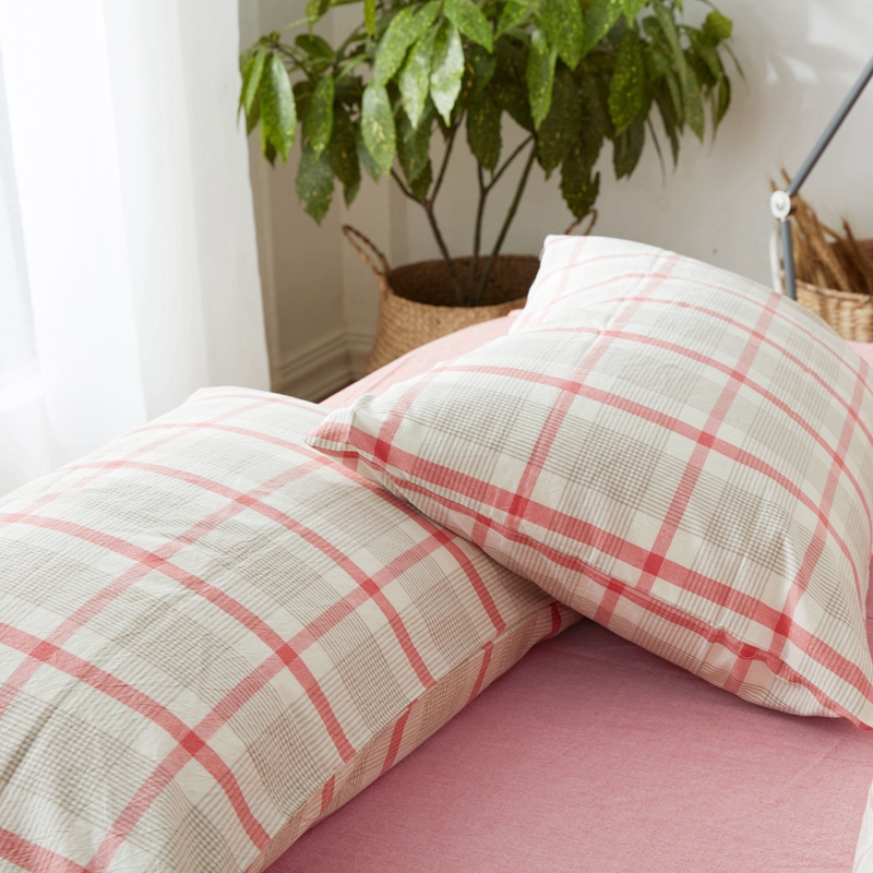 One dress) Japanese style pure cotton washed cotton pillowcase full cotton minimalist plaid pure color 48X74cm single pillow headgear