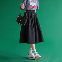 Japanese skirt 2021 new saltless overfitting umbrella skirt high waist long black a-shaped dress children tide