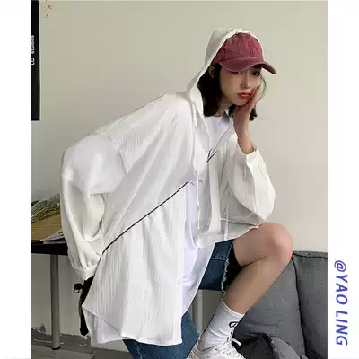 Ice silk sunscreen clothes women's long-sleeved ins tide Korean version loose hooded thin cardigan salt tie clothes fried street jacket