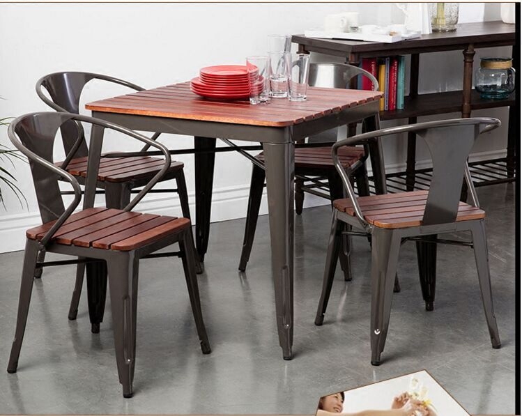 Balcony tables and chairs solid wood tea table garden living room leisure outdoor tables and chairs combination furniture five-piece iron table chair