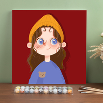 < Little Girl > Digital Oil Painting Diy Stuffed Cartoon Cartoon Handcrafted Color Hand-painted Oil Color Painting Decoration Painting