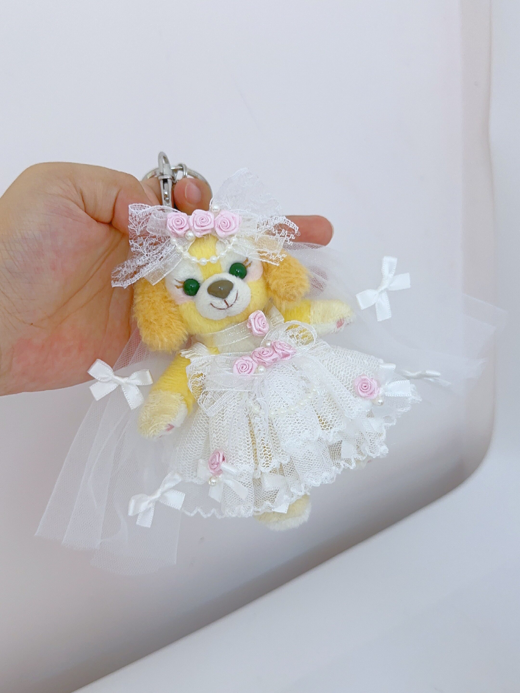 棉花娃娃/毛绒玩具娃衣 南风格子钥匙圈玲娜贝儿娃衣冰箱贴挂件尺寸衣服白色蕾丝婚纱礼服