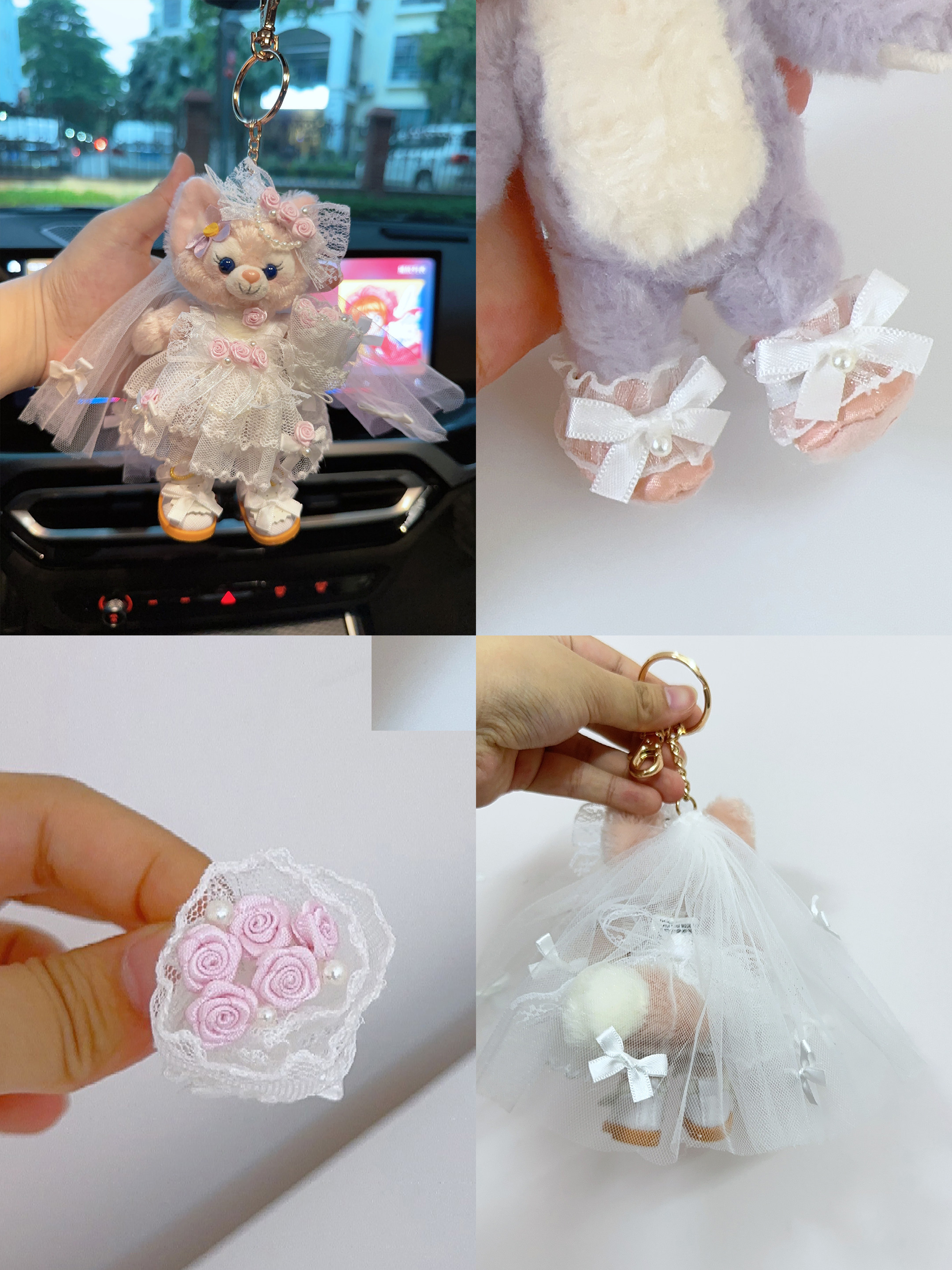 棉花娃娃/毛绒玩具娃衣 南风格子钥匙圈玲娜贝儿娃衣冰箱贴挂件尺寸衣服白色蕾丝婚纱礼服
