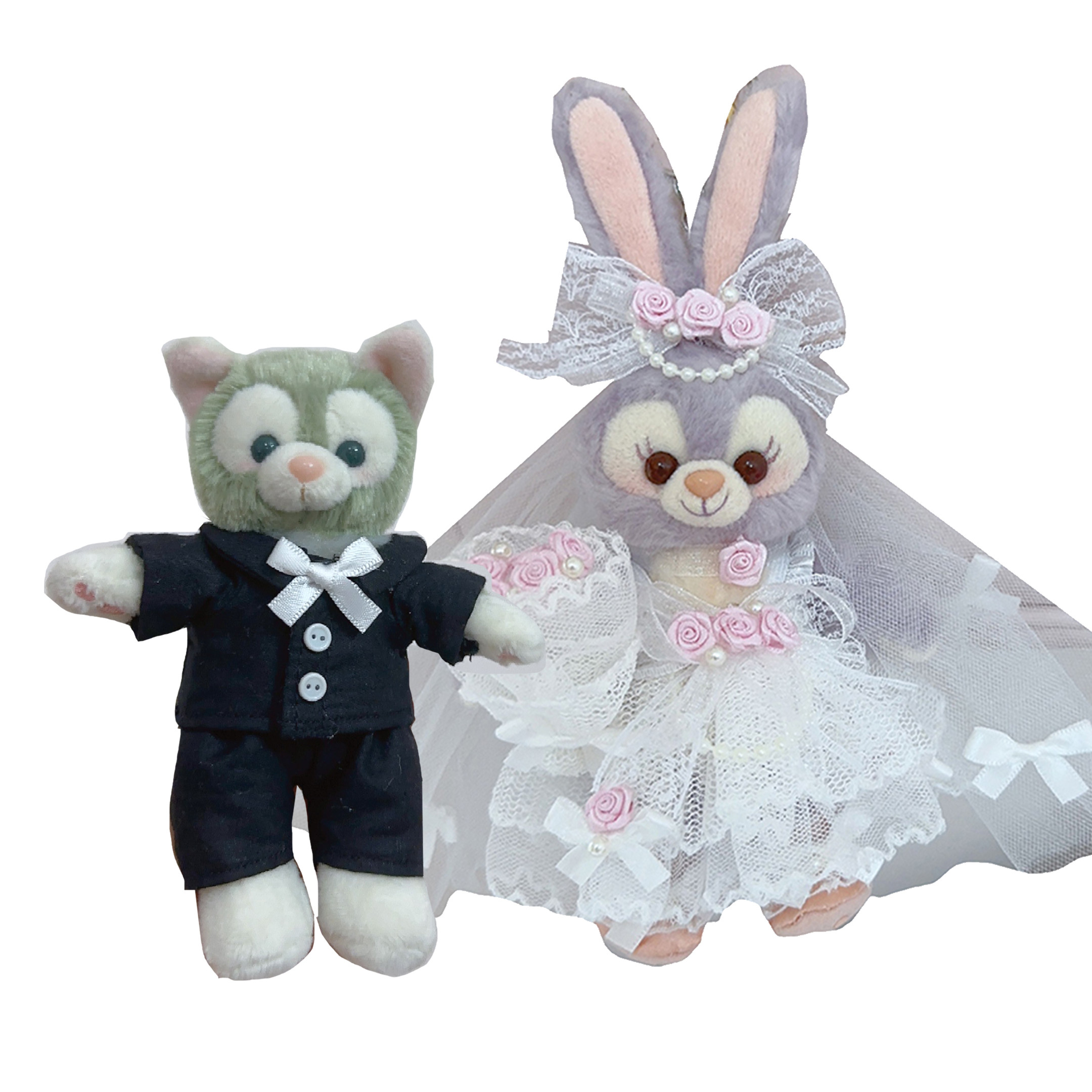 棉花娃娃/毛绒玩具娃衣 南风格子钥匙圈玲娜贝儿娃衣冰箱贴挂件尺寸衣服白色蕾丝婚纱礼服