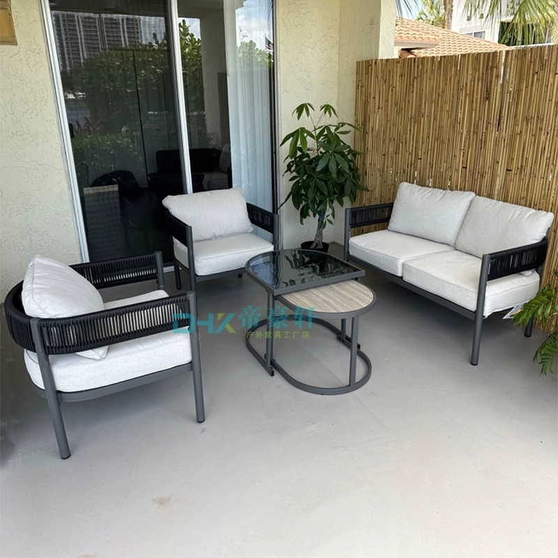 户外庭院花园北欧绳编沙发组合的构成与特点解析